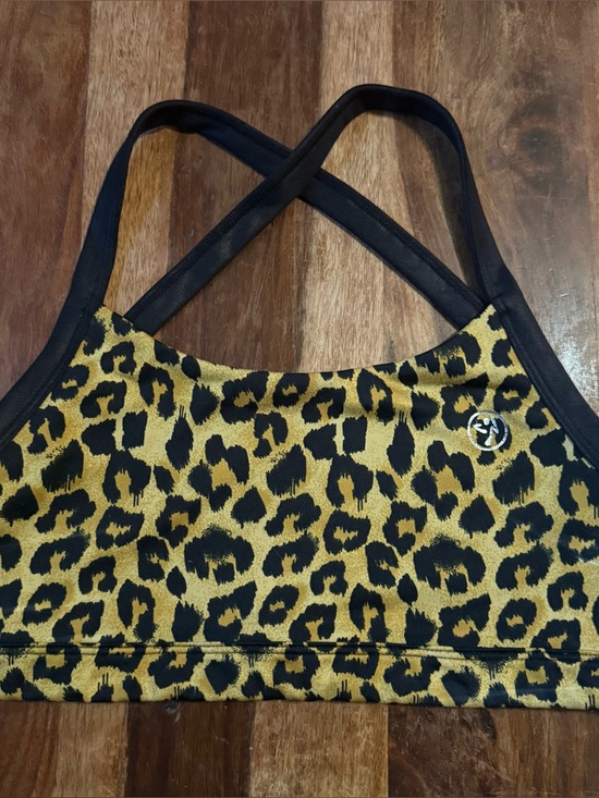 Zumba Fitness Other - Zumba Leopard Print Sports Bra Crossback Bralette Black & Tan & Gold Size M